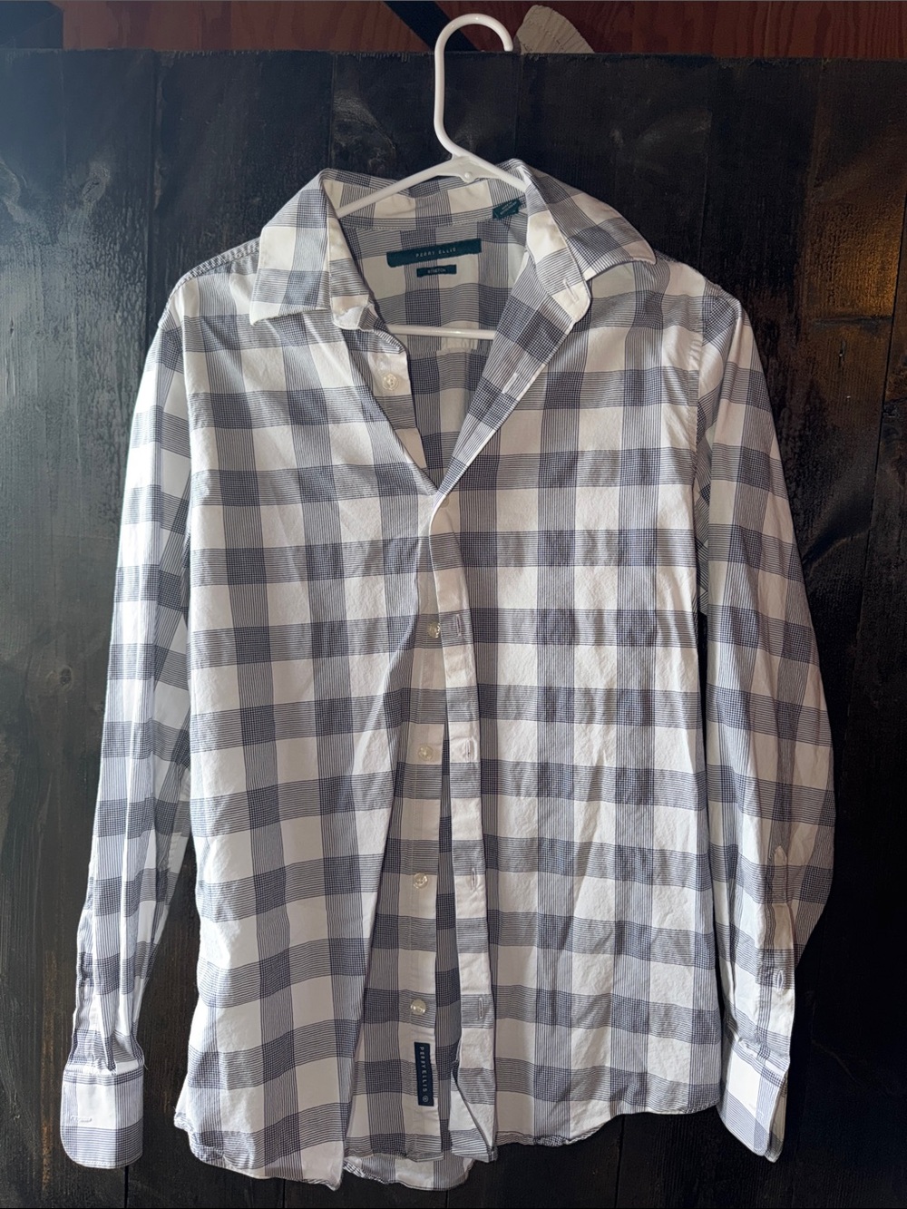Perry Ellis Men’s Gray and White Check Button-Down Shirt